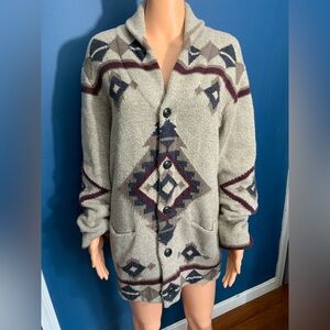 Lucky Brand Unisex Cardigan - Gray and Brown Geometric